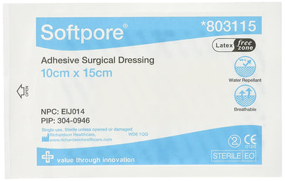 Softpore Adhesive Surgical Dressing, 15cm x 10cm (Pack of 50)