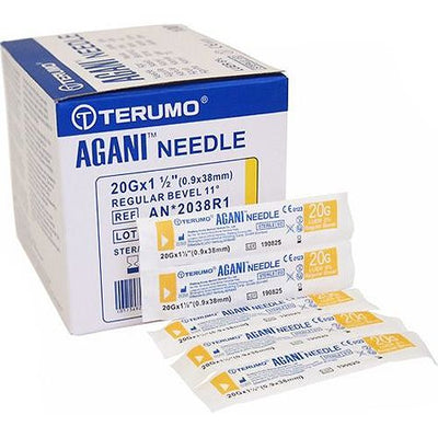 Hypodermic Needle, 20G X 38MM, Yellow - Pack 100