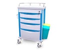 4-Drawer Medication Trolley with Lockable Drawers, Waste Bins and Side Basket