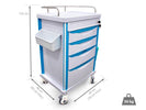 4-Drawer Medication Trolley with Lockable Drawers, Waste Bins and Side Basket