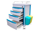 4-Drawer Medication Trolley with Lockable Drawers, Waste Bins and Side Basket