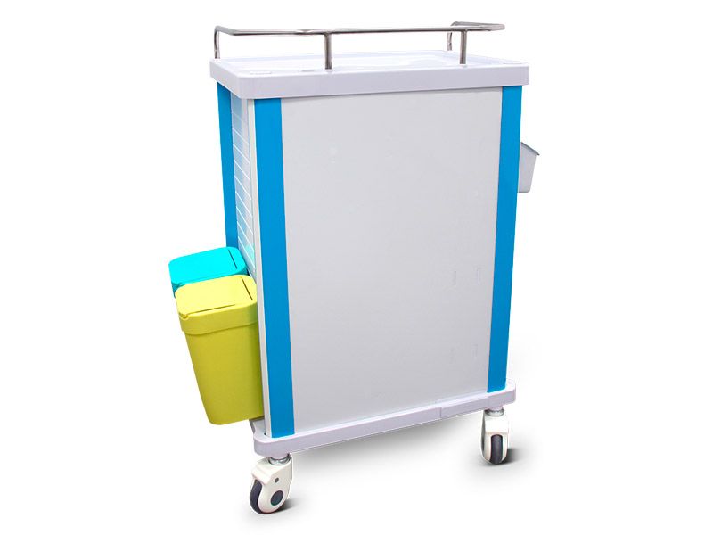 4-Drawer Medication Trolley with Lockable Drawers, Waste Bins and Side Basket