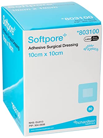 Softpore Adhesive Surgical Dressing, 10cm x 10cm (Pack of 50)