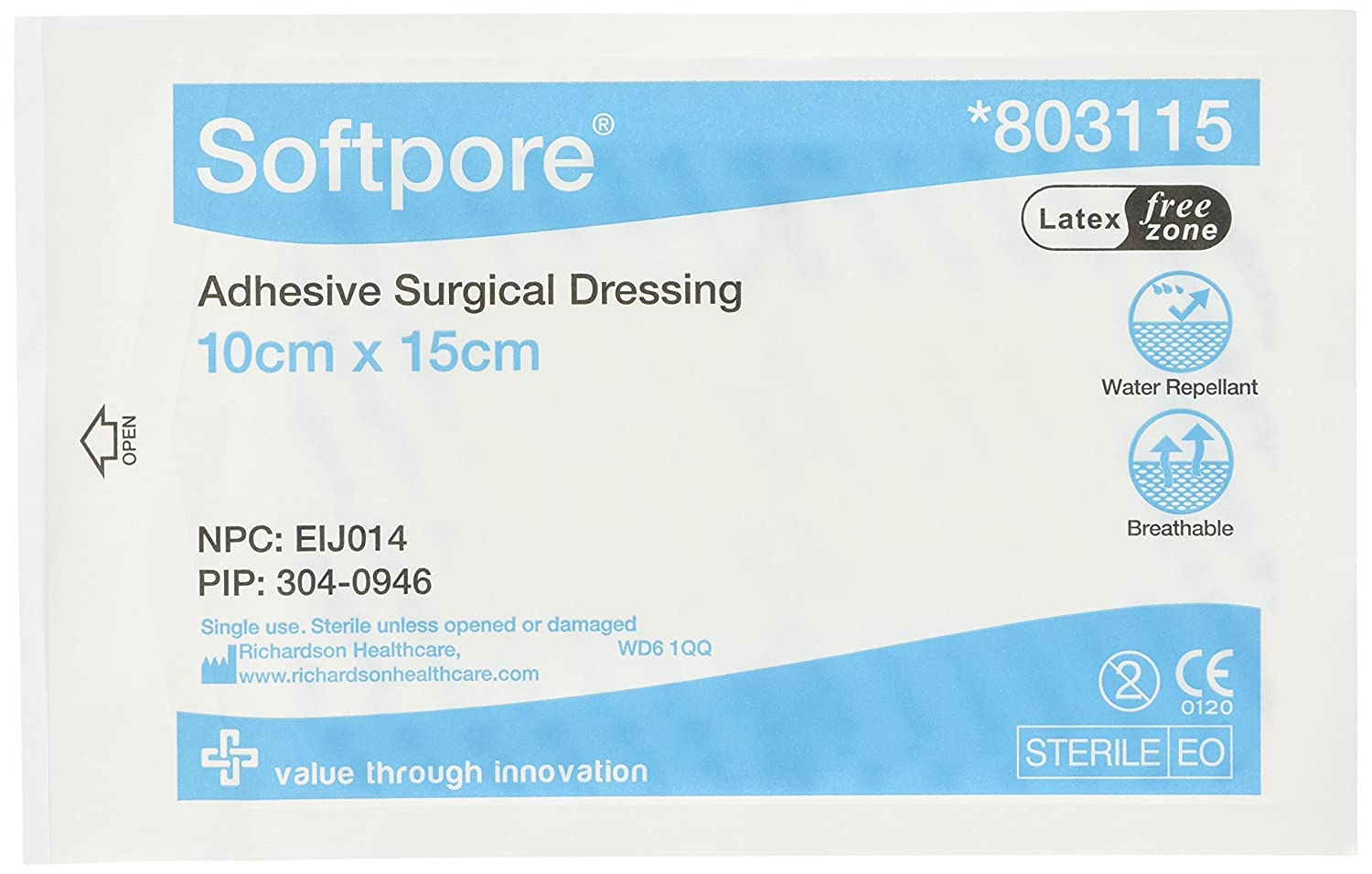 Softpore Adhesive Surgical Dressing, 15cm x 10cm